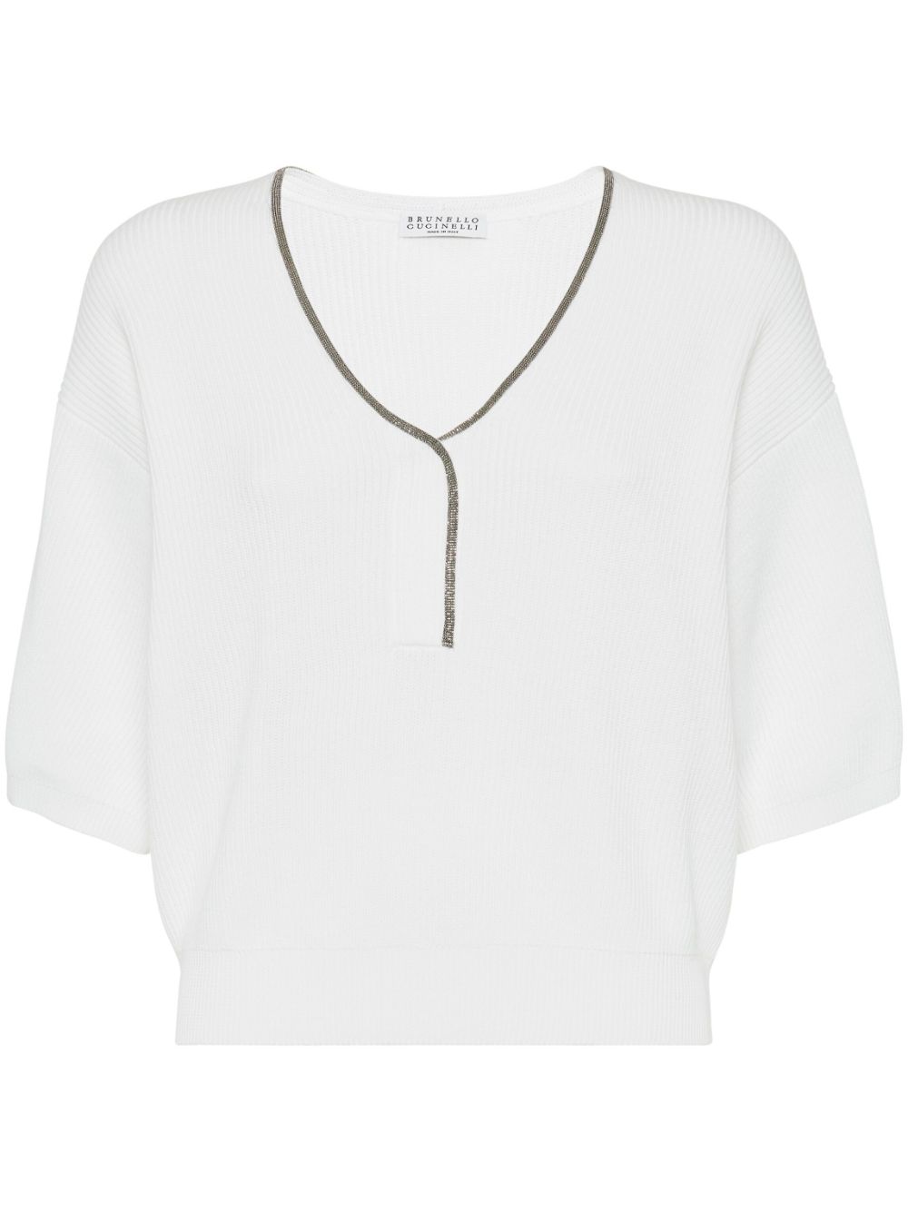 Brunello Cucinelli Monili-embellished cotton top - White von Brunello Cucinelli