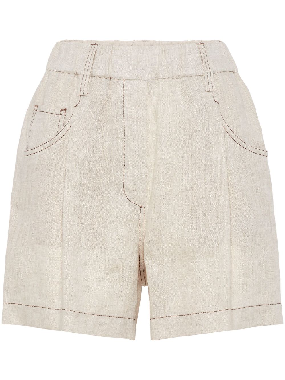 Brunello Cucinelli Monili-embellished linen shorts - Neutrals von Brunello Cucinelli