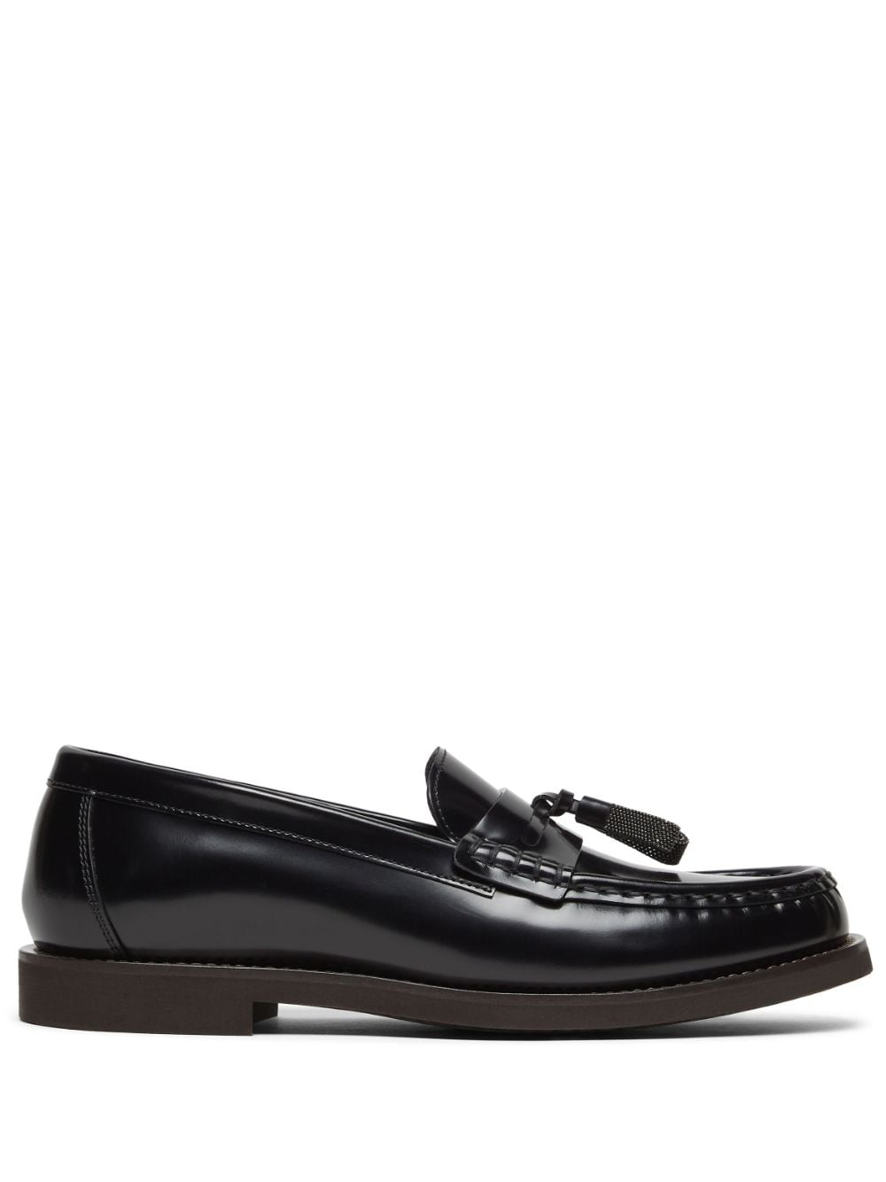 Brunello Cucinelli Monili-tassel polished leather loafers - Black von Brunello Cucinelli