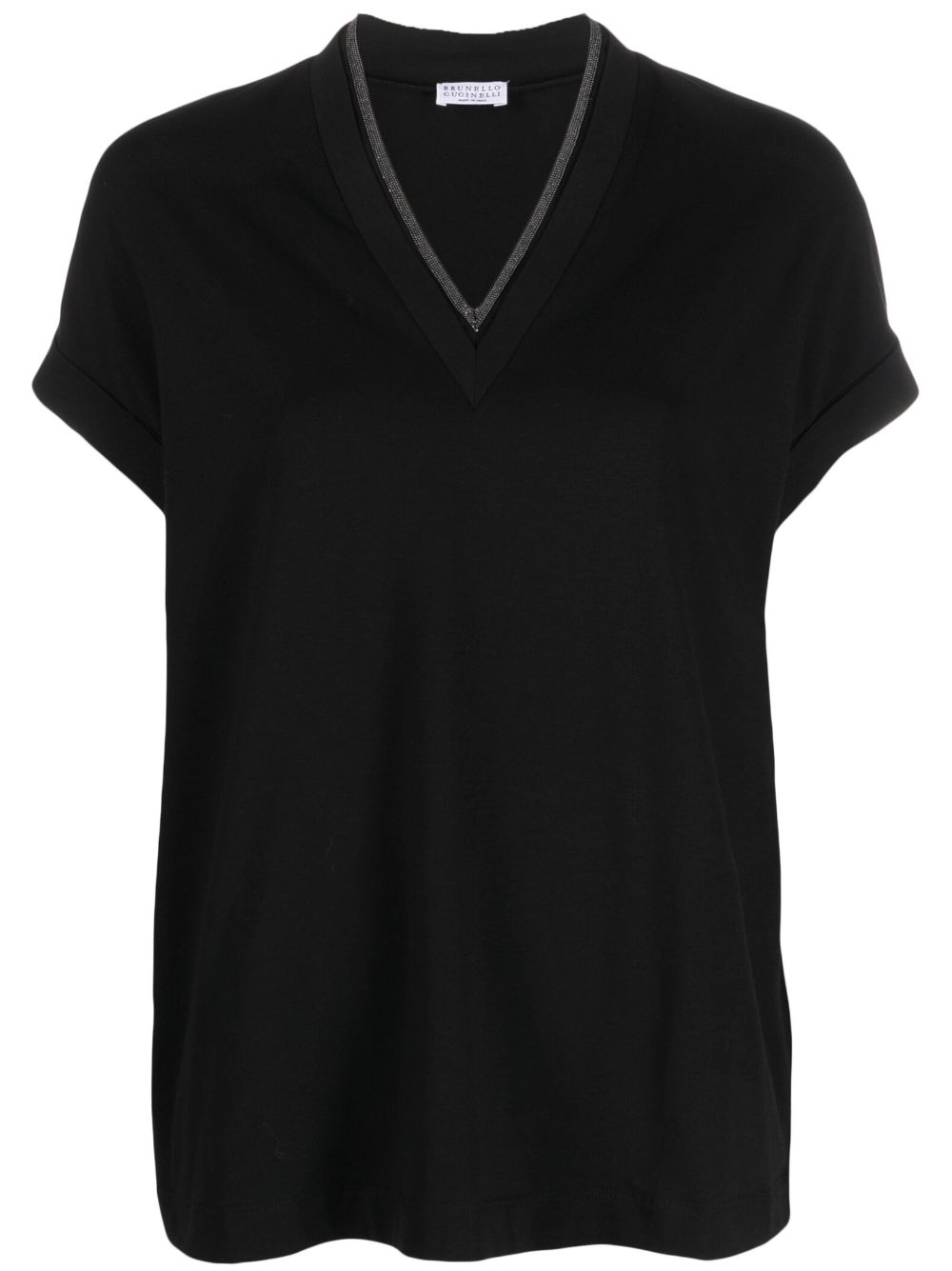 Brunello Cucinelli Monili-trim V-neck T-shirt - Black von Brunello Cucinelli