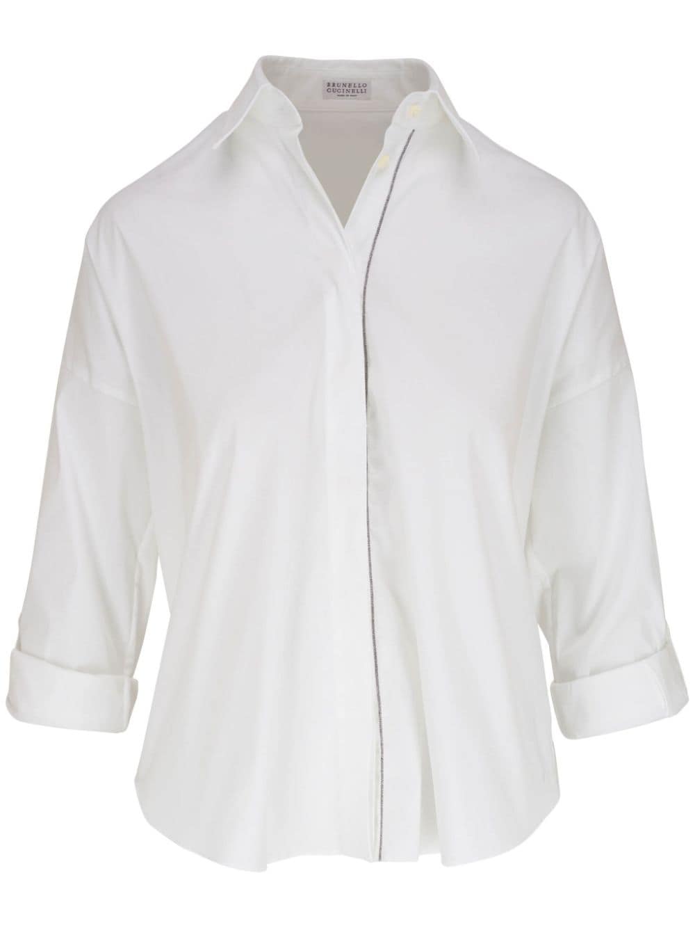 Brunello Cucinelli Monili-trim cotton-blend shirt - White von Brunello Cucinelli