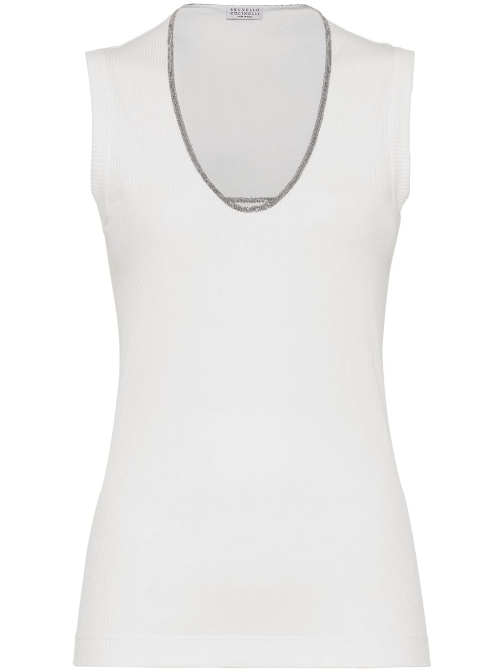 Brunello Cucinelli Monili-trim scoop-neck tank top - White von Brunello Cucinelli