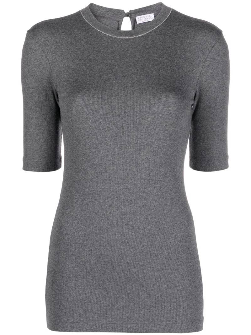 Brunello Cucinelli Monili-trim stretch-cotton T-shirt - Grey von Brunello Cucinelli