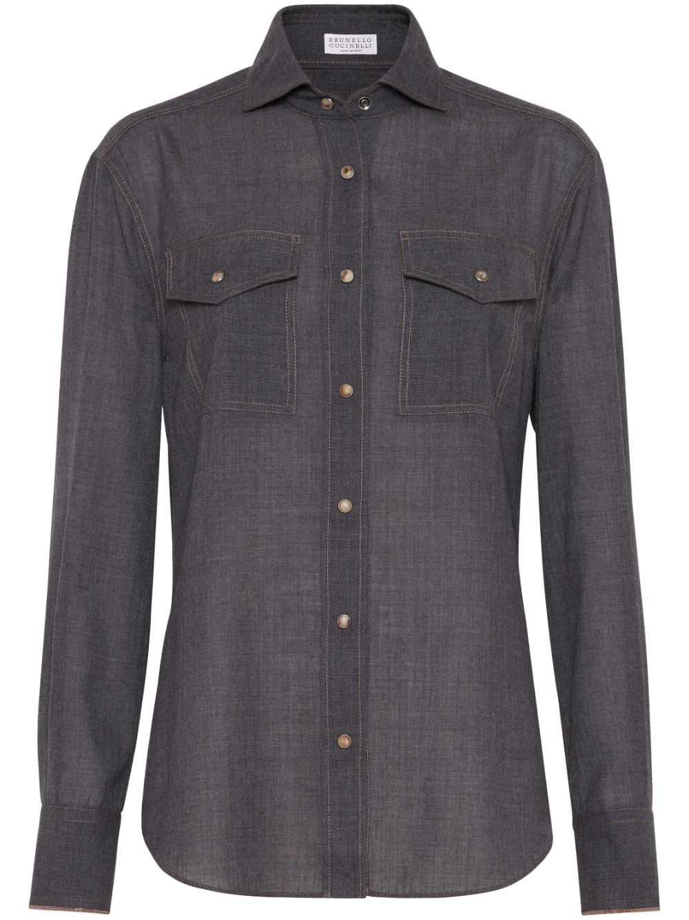 Brunello Cucinelli Monili-trim virgin wool shirt - Grey von Brunello Cucinelli