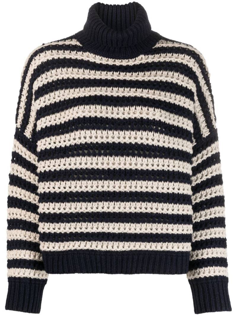 Brunello Cucinelli stripe-print turtleneck jumper - Blue von Brunello Cucinelli