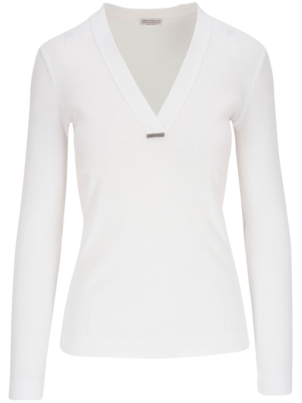 Brunello Cucinelli V-neck cotton knitted top - White von Brunello Cucinelli