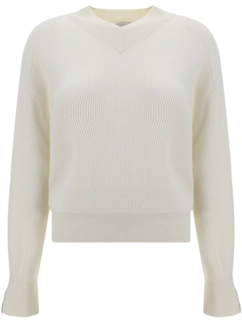 Brunello Cucinelli V-neck sweater - White von Brunello Cucinelli