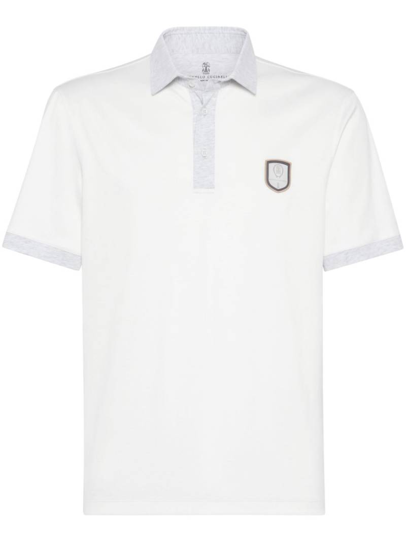 Brunello Cucinelli logo-patch polo shirt - White von Brunello Cucinelli