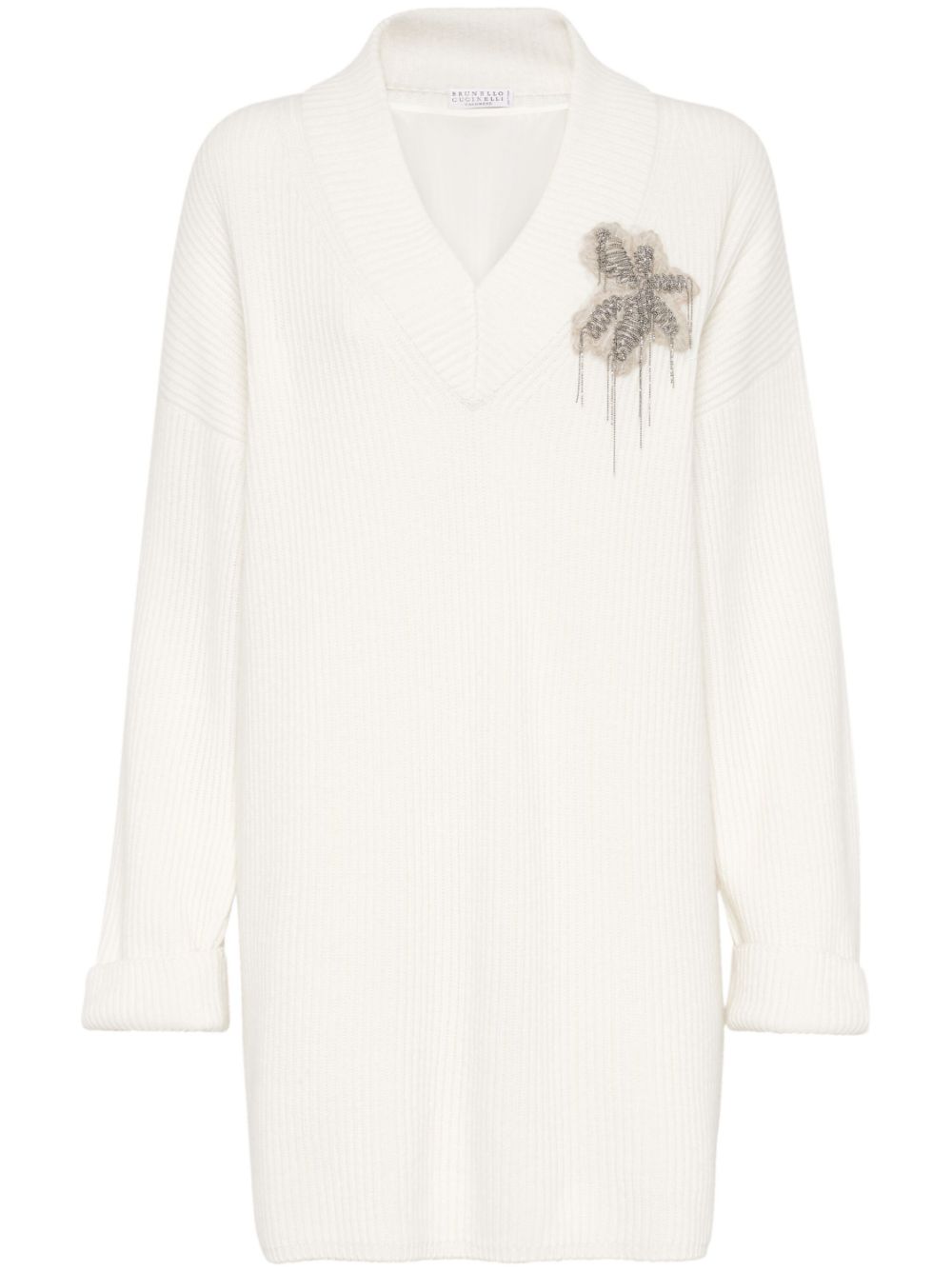 Brunello Cucinelli bead-embellished cashmere dress - White von Brunello Cucinelli