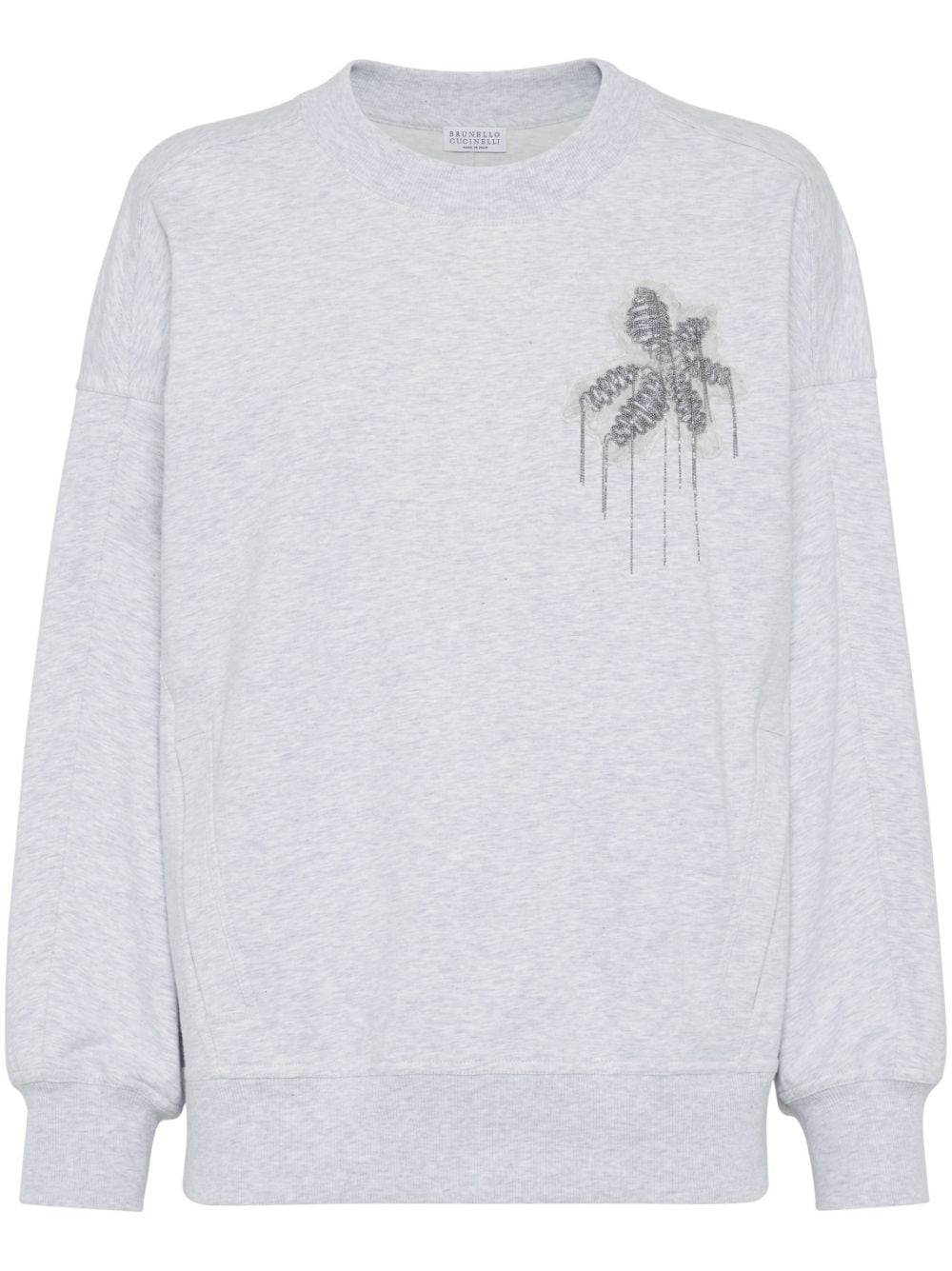 Brunello Cucinelli bead-embellished stretch-cotton sweatshirt - Grey von Brunello Cucinelli