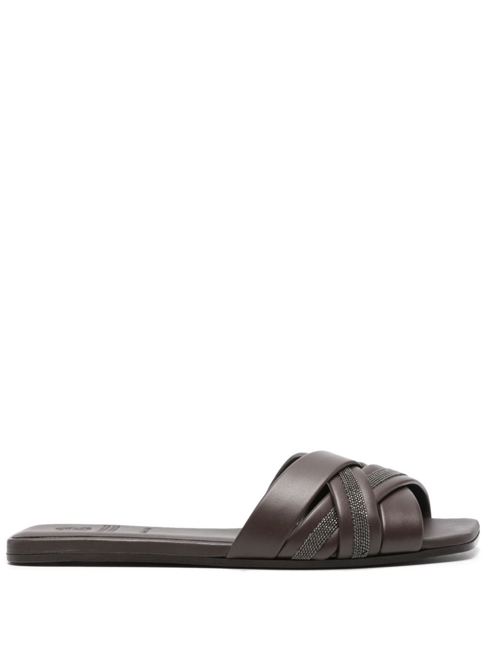 Brunello Cucinelli beaded leather flat sandals - Brown von Brunello Cucinelli