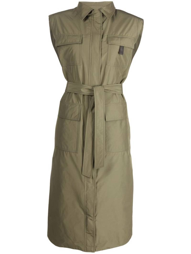 Brunello Cucinelli belted-waist sleeveless coat - Green von Brunello Cucinelli