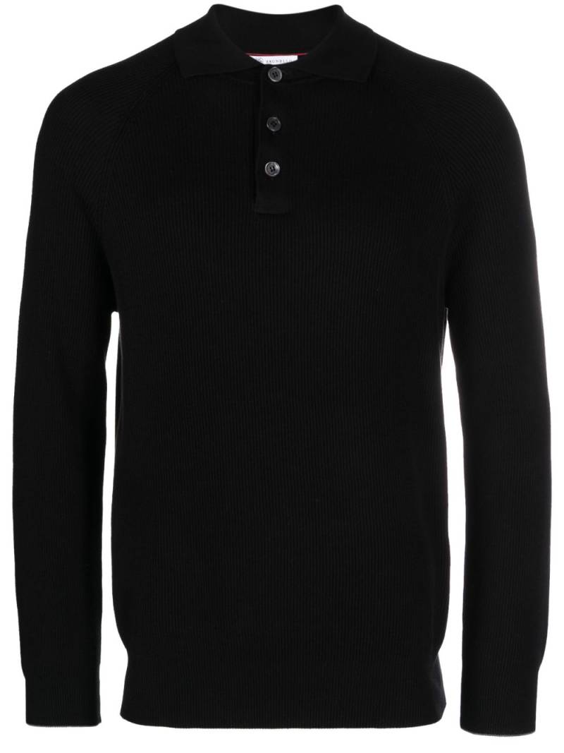 Brunello Cucinelli button-up cotton polo shirt - Black von Brunello Cucinelli