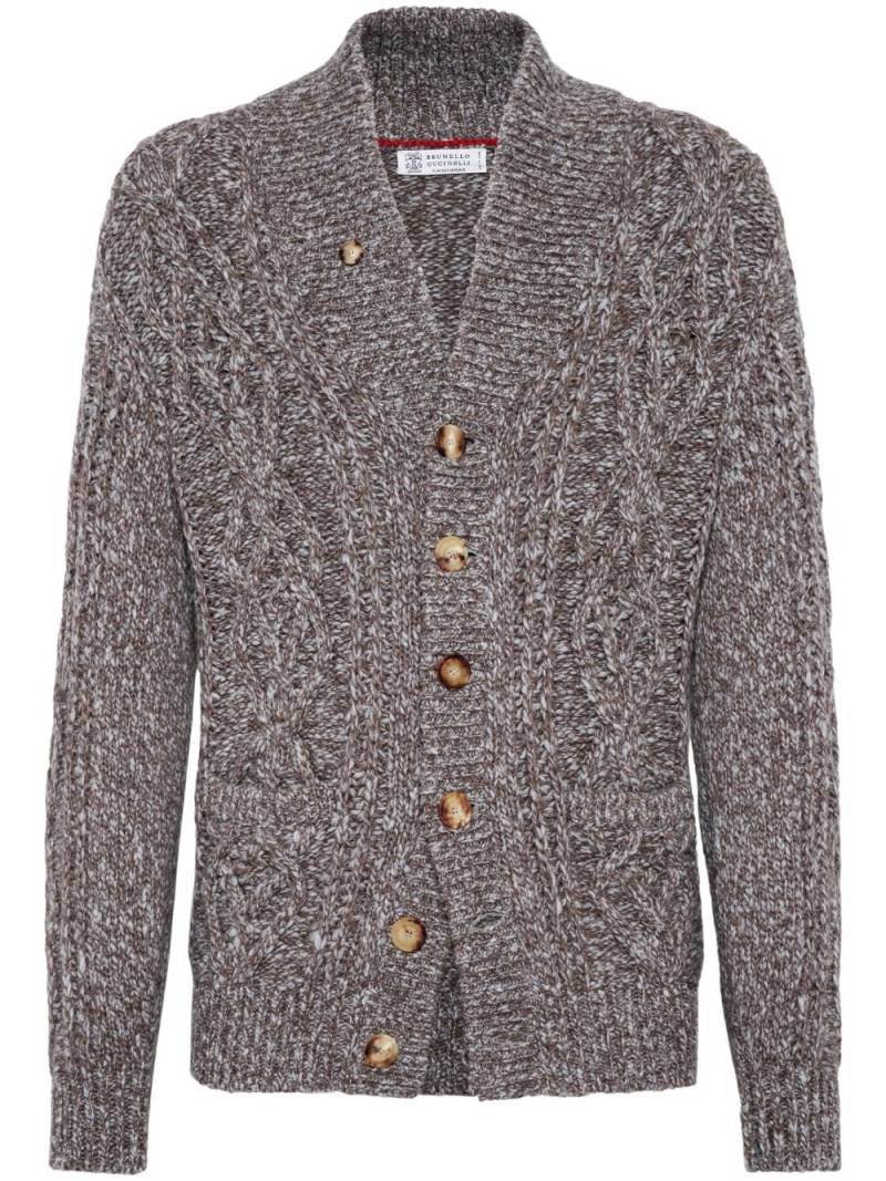 Brunello Cucinelli cable-knit mélange-effect cardigan - Brown von Brunello Cucinelli