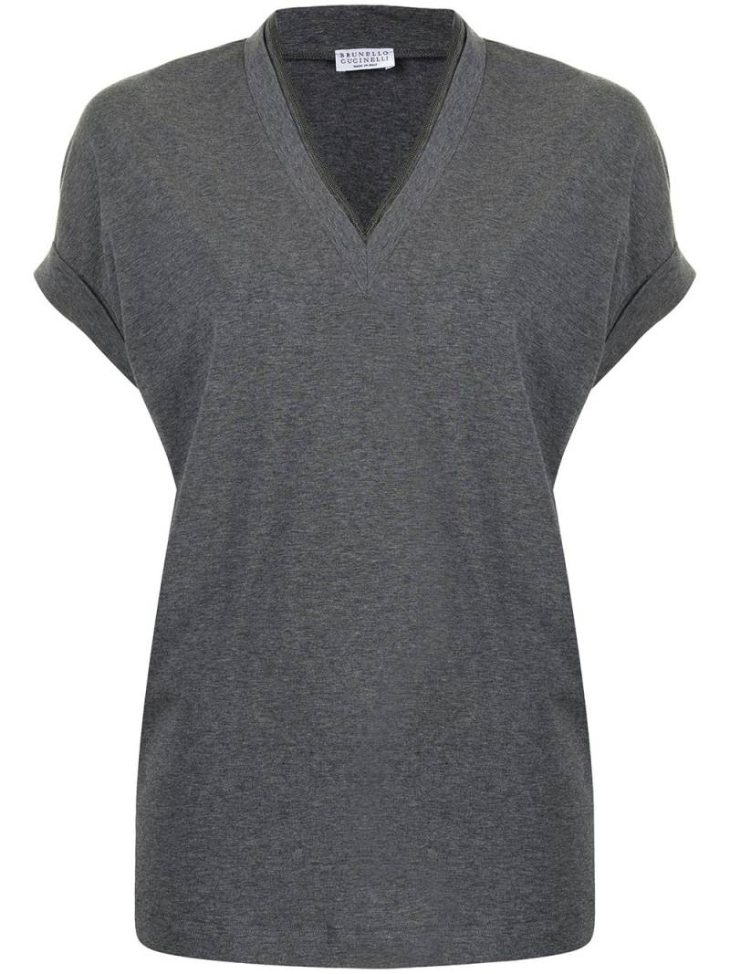 Brunello Cucinelli cap-sleeve knitted top - Grey von Brunello Cucinelli