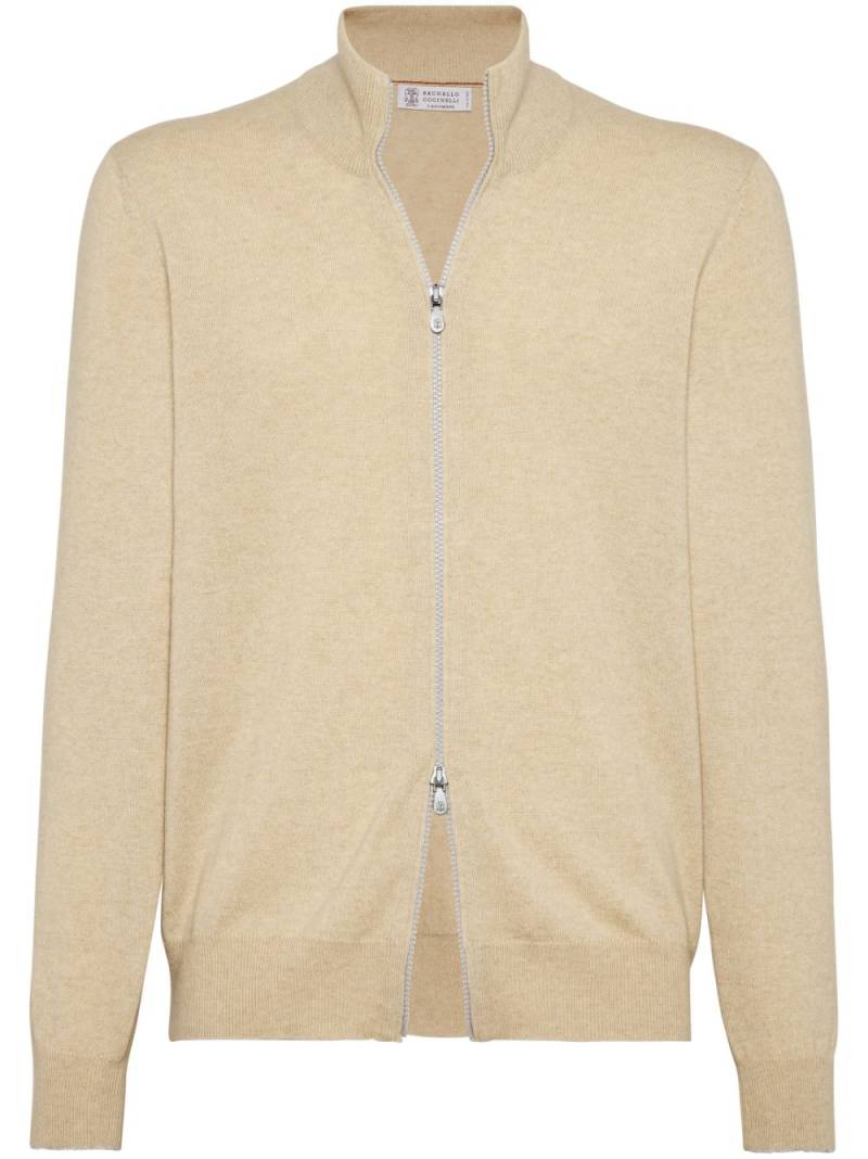 Brunello Cucinelli cashmere high-neck cardigan - Neutrals von Brunello Cucinelli