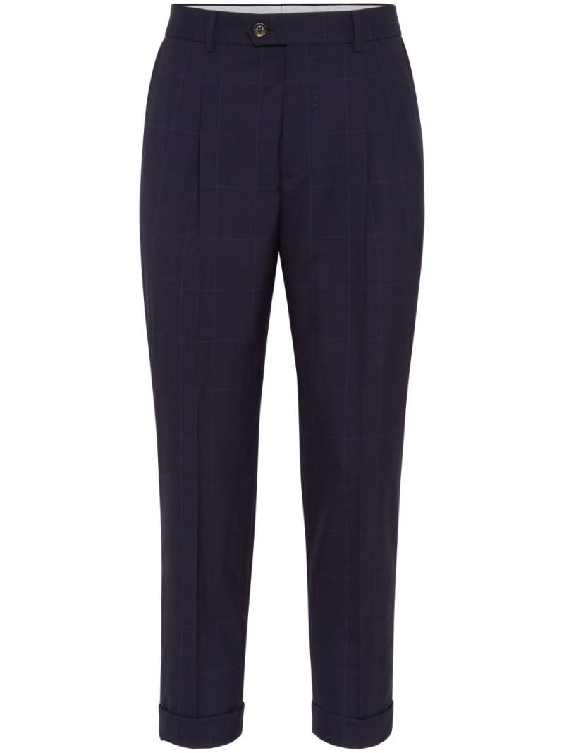 Brunello Cucinelli check-pattern virgin-wool trousers - Blue von Brunello Cucinelli