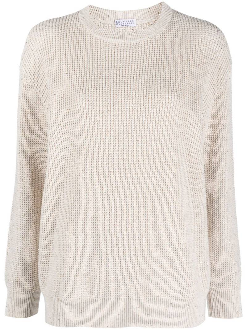 Brunello Cucinelli chunky-knit crew-neck jumper - Neutrals von Brunello Cucinelli