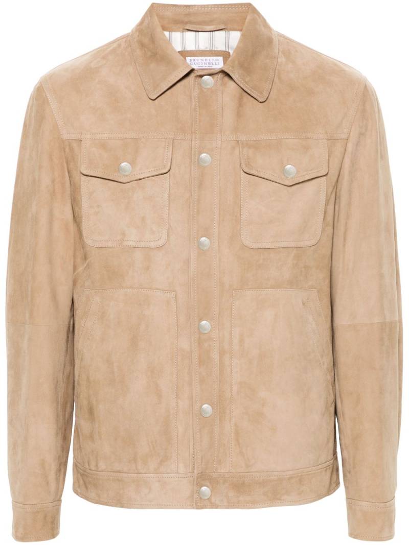 Brunello Cucinelli press-stud leather shirt jacket - Neutrals von Brunello Cucinelli