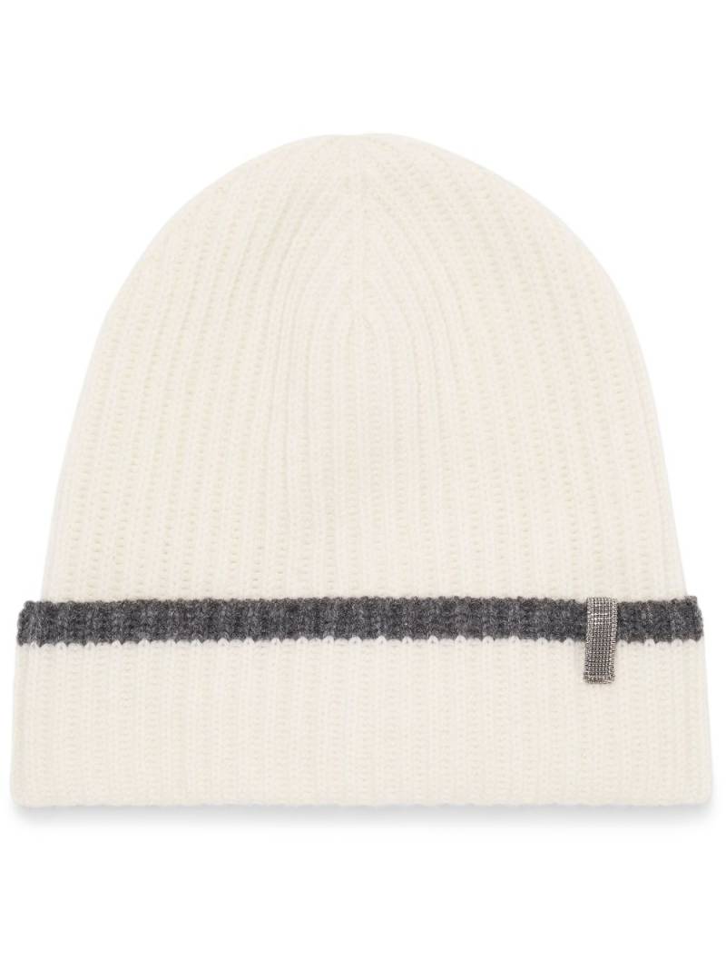 Brunello Cucinelli contrast cashmere beanie - Neutrals von Brunello Cucinelli