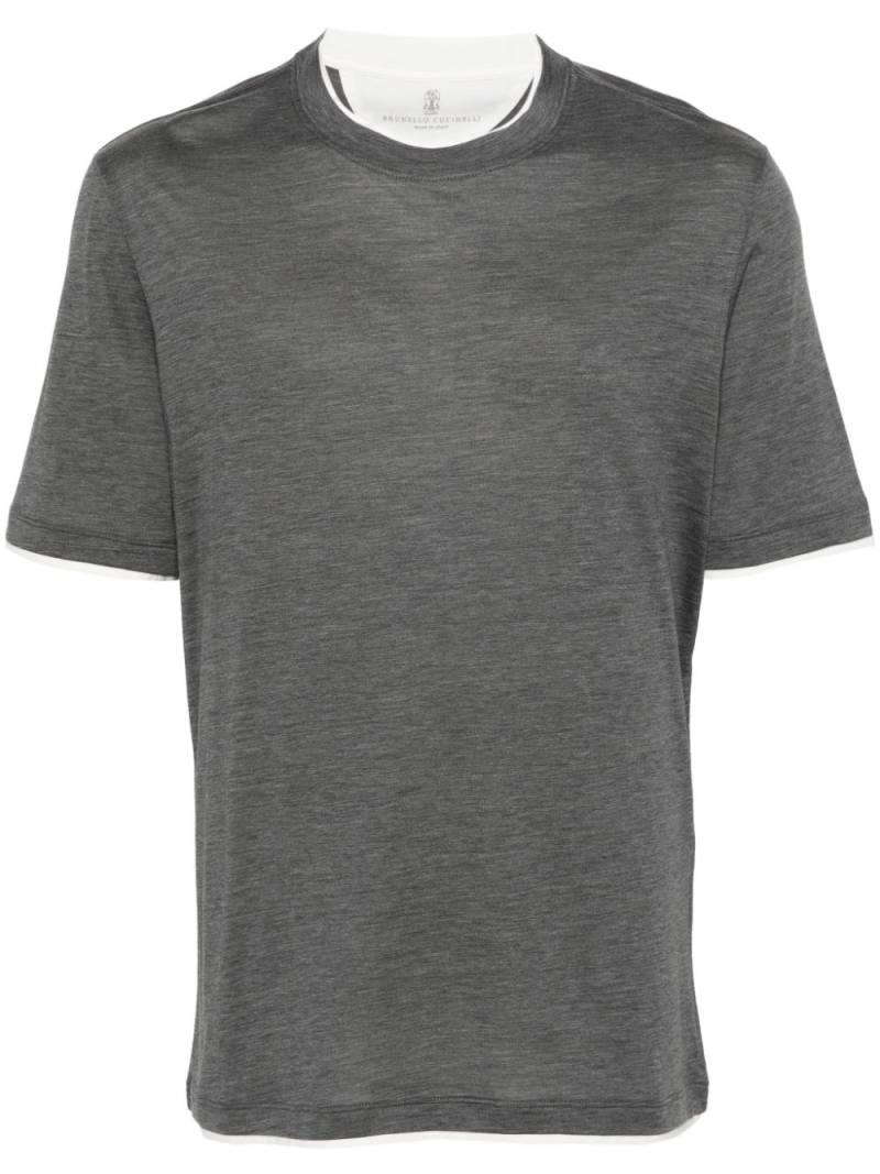 Brunello Cucinelli contrast-trim T-shirt - Grey von Brunello Cucinelli