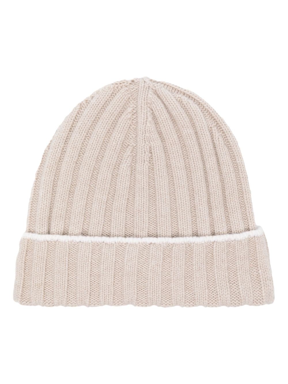 Brunello Cucinelli contrasting-trim cashmere beanie - Neutrals von Brunello Cucinelli