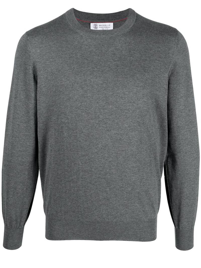 Brunello Cucinelli crew-neck fine-knit jumper - Grey von Brunello Cucinelli