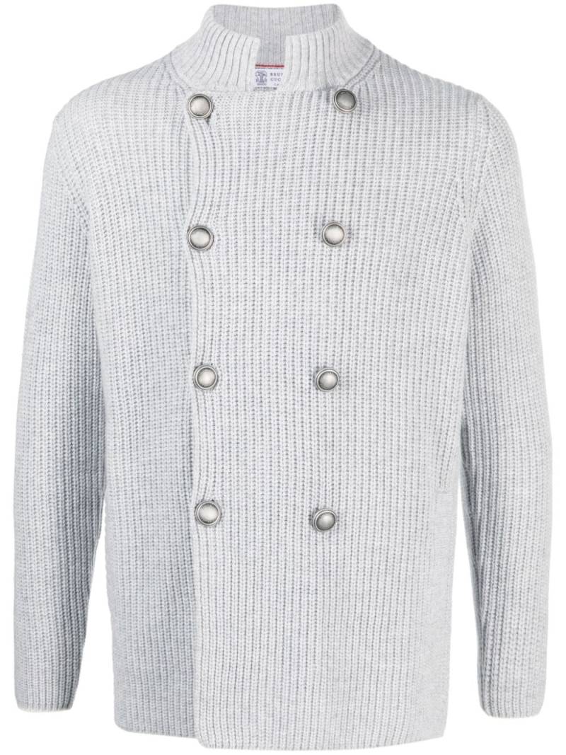 Brunello Cucinelli double-breasted virgin-wool blend cardigan - Grey von Brunello Cucinelli