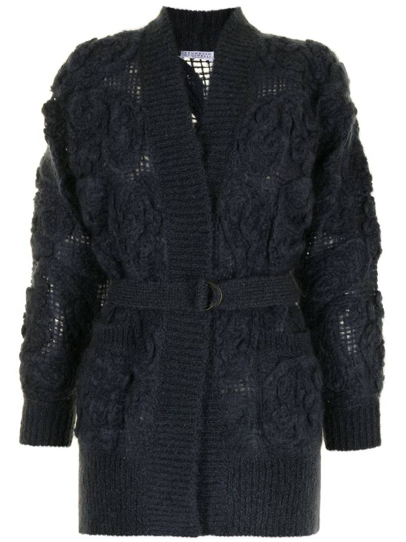 Brunello Cucinelli embroidered belted cardigan - Blue von Brunello Cucinelli