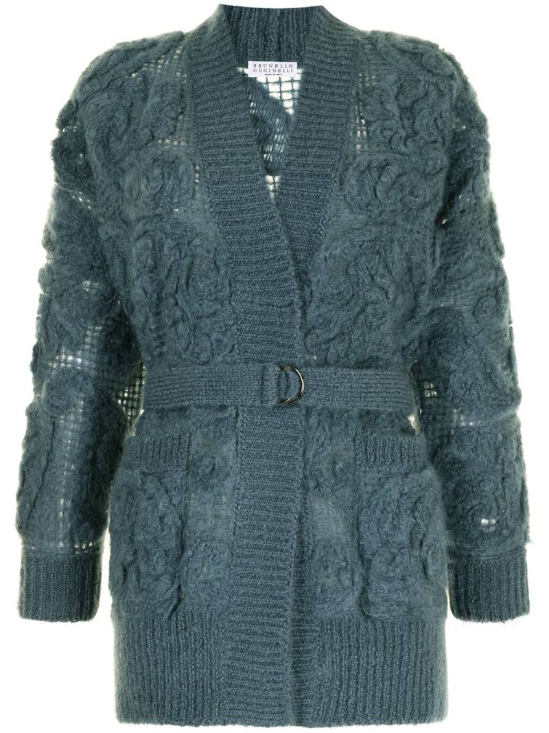 Brunello Cucinelli embroidered belted cardigan - Blue von Brunello Cucinelli