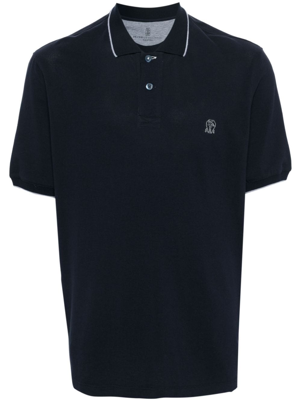 Brunello Cucinelli embroidered-logo cotton polo shirt - Blue von Brunello Cucinelli