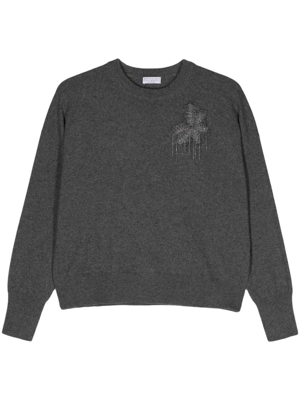 Brunello Cucinelli floral-appliqué cashmere jumper - Grey von Brunello Cucinelli