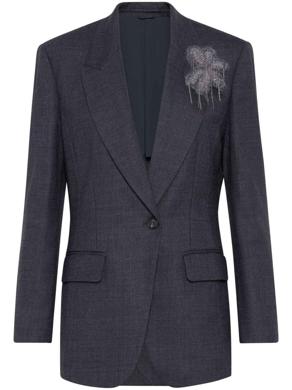 Brunello Cucinelli floral-appliqué single-breasted blazer - Grey von Brunello Cucinelli