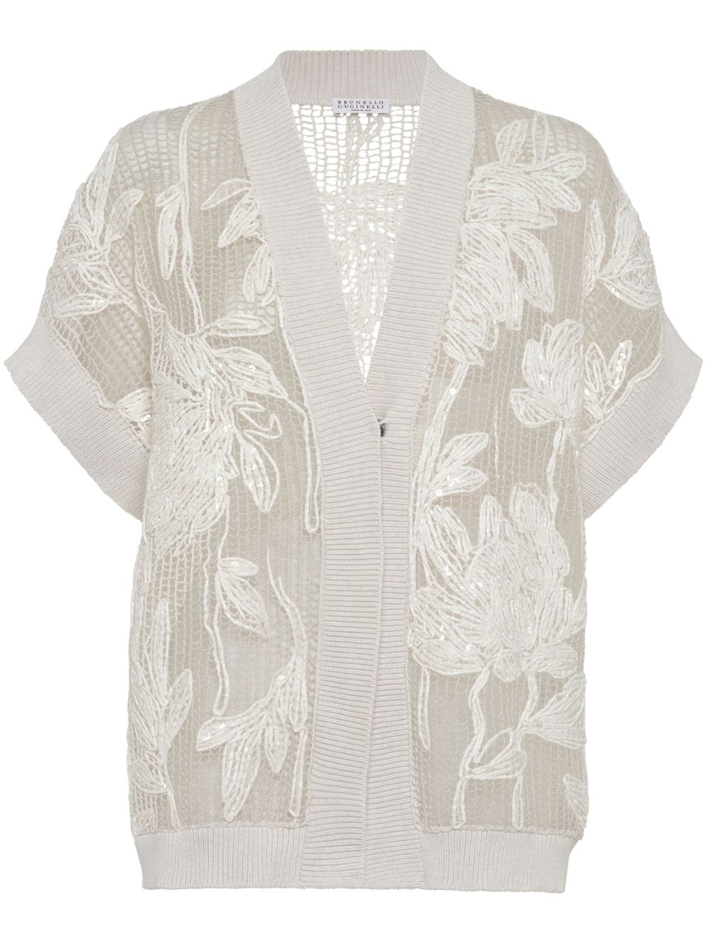 Brunello Cucinelli floral-embroidered V-neck cardigan - Neutrals von Brunello Cucinelli