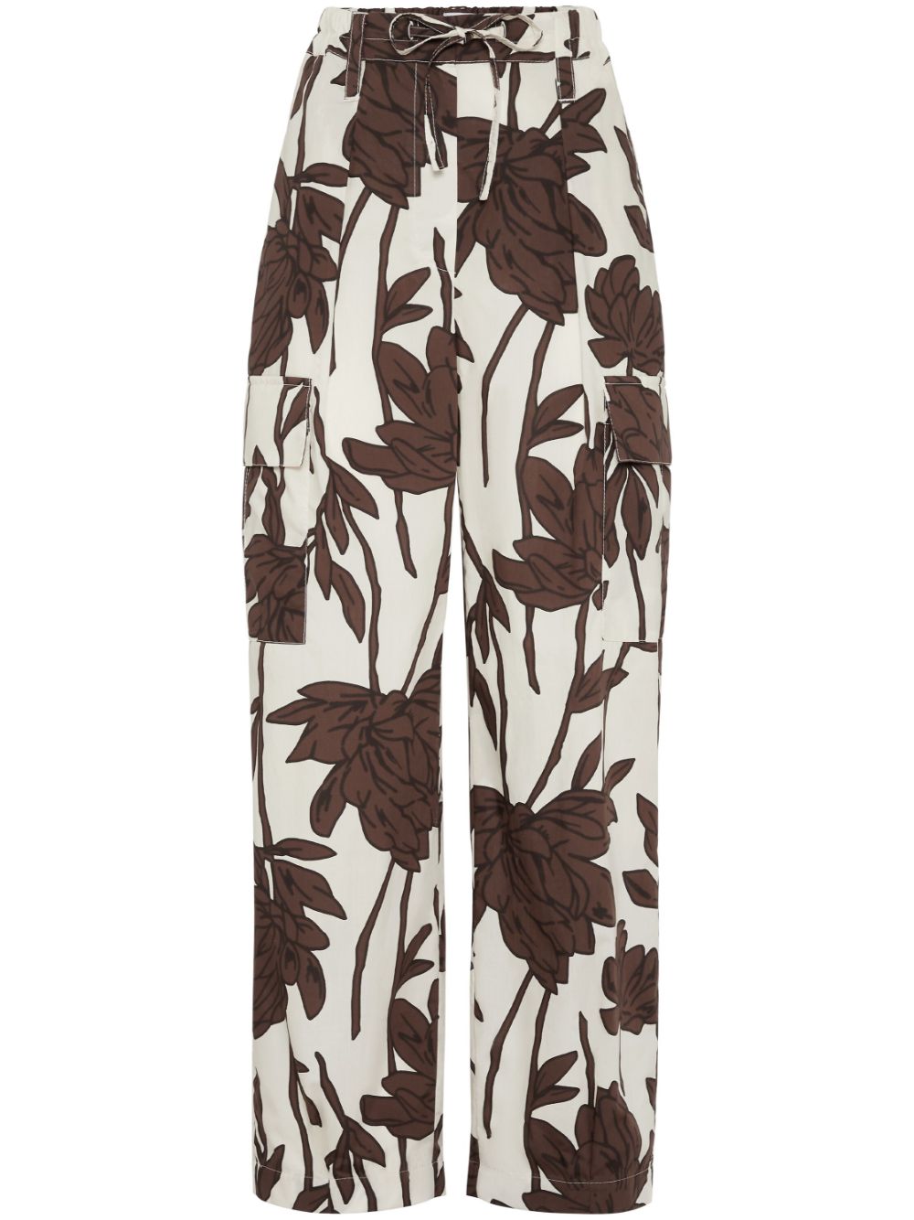 Brunello Cucinelli floral-print cotton trousers - White von Brunello Cucinelli