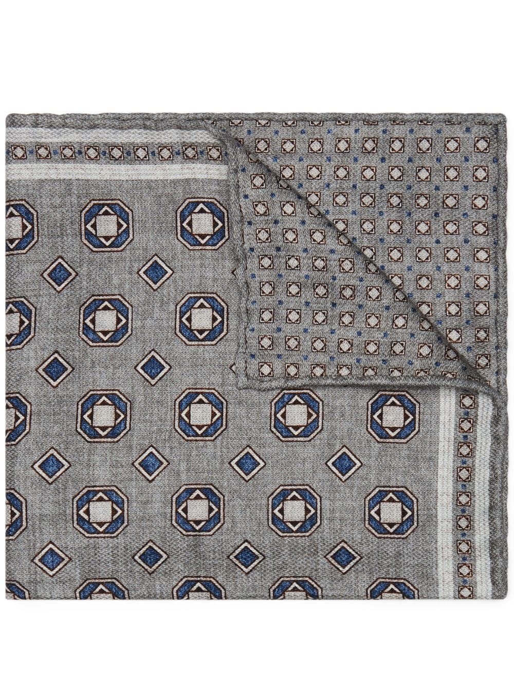 Brunello Cucinelli geometric-pattern silk pocket scarf - Grey von Brunello Cucinelli