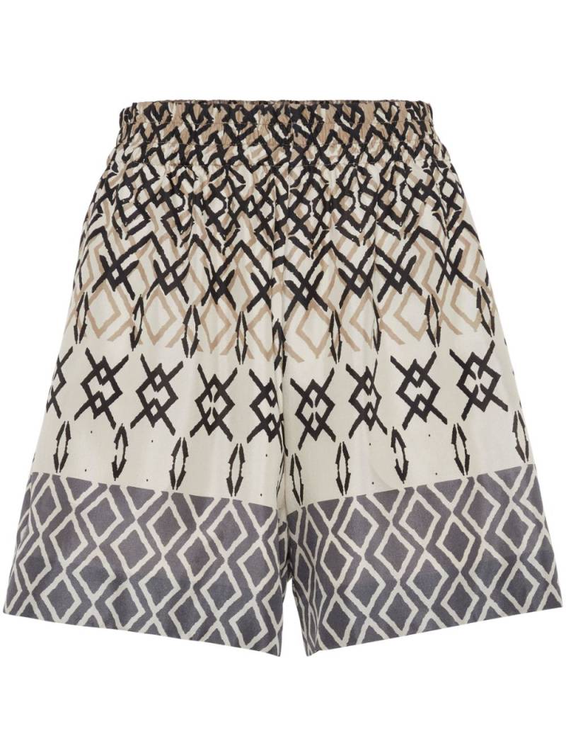 Brunello Cucinelli geometric-pattern silk shorts - Brown von Brunello Cucinelli