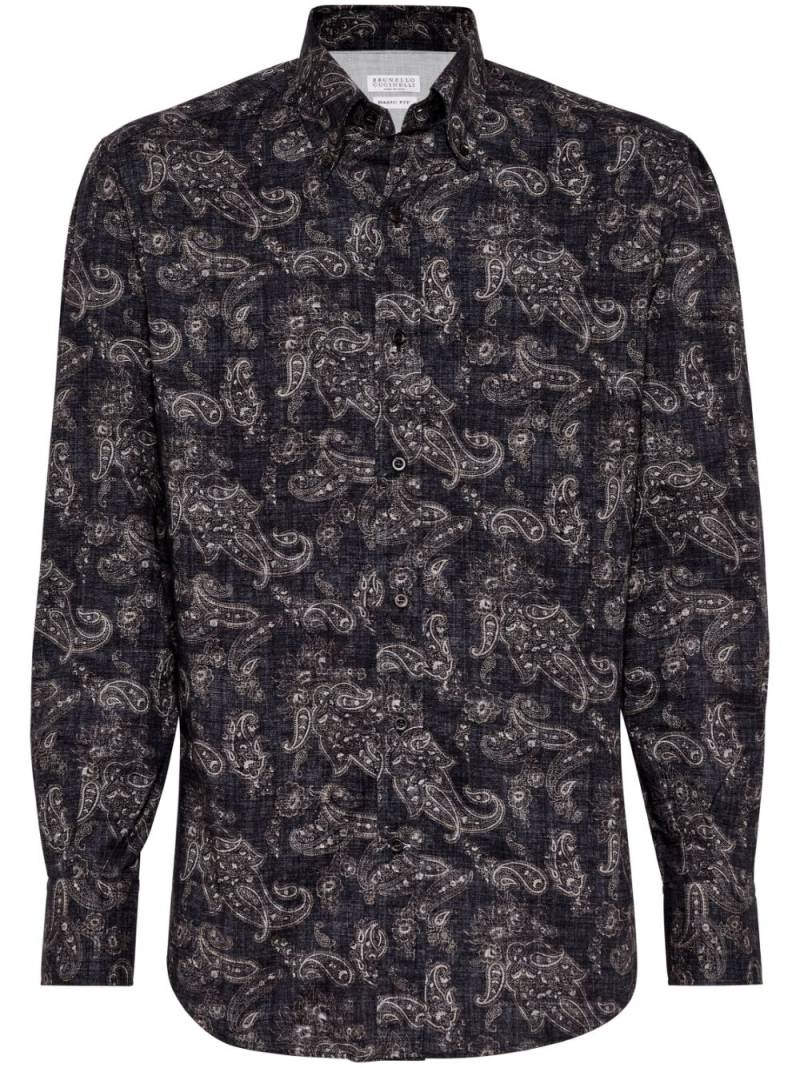 Brunello Cucinelli jacquard patterned cotton shirt - Black von Brunello Cucinelli