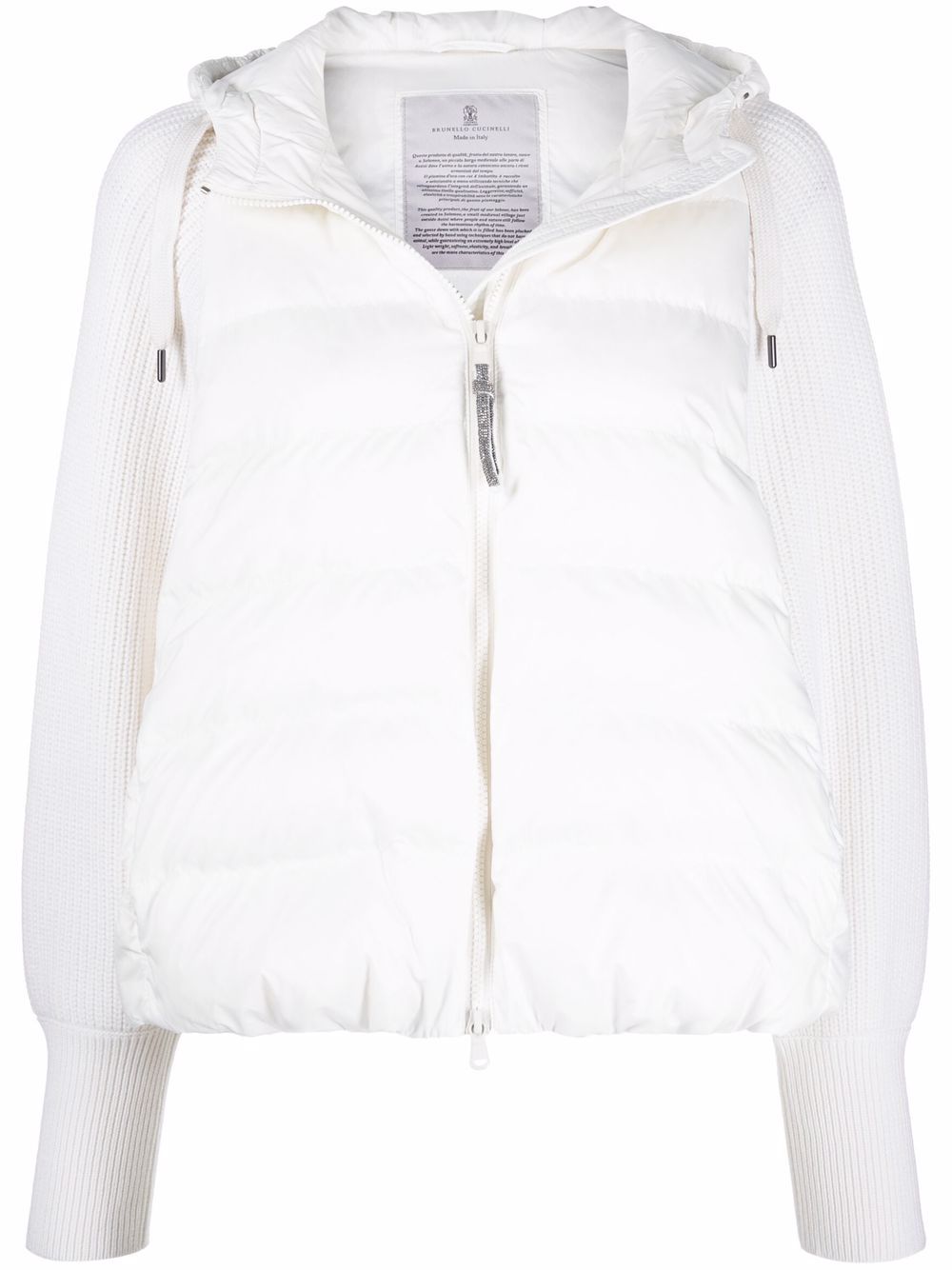 Brunello Cucinelli knitted-sleeve hooded puffer jacket - White von Brunello Cucinelli