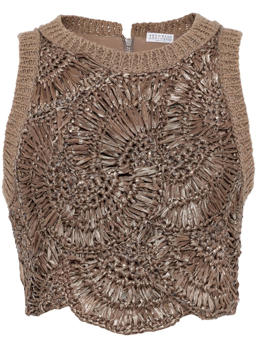 Brunello Cucinelli Opera embellished knitted top - Brown von Brunello Cucinelli