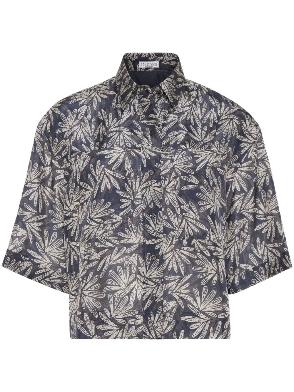 Brunello Cucinelli leaf-print silk shirt - Blue von Brunello Cucinelli