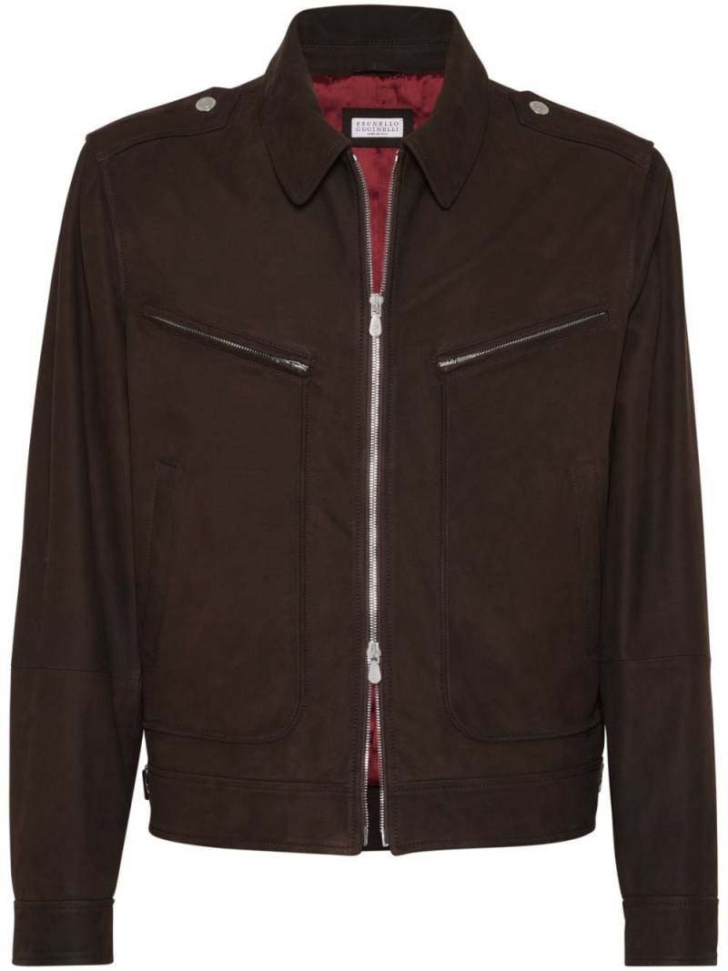 Brunello Cucinelli leather shirt jacket - Brown von Brunello Cucinelli