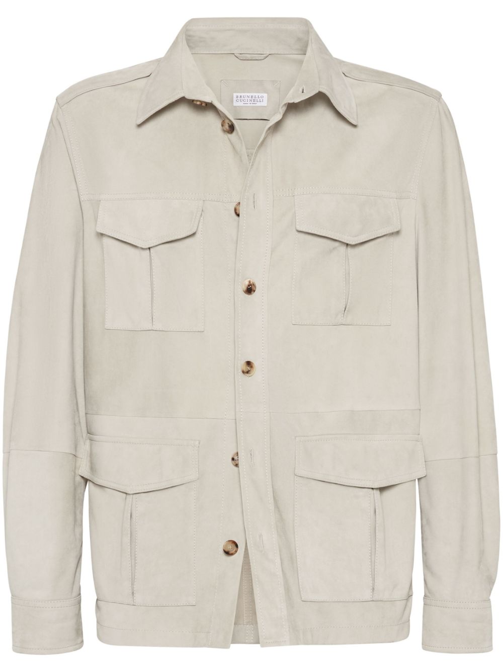 Brunello Cucinelli leather shirt jacket - Neutrals von Brunello Cucinelli