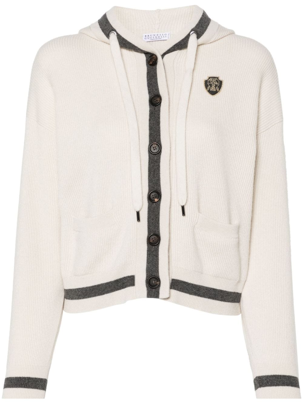 Brunello Cucinelli logo-appliqué cardigan - Neutrals von Brunello Cucinelli