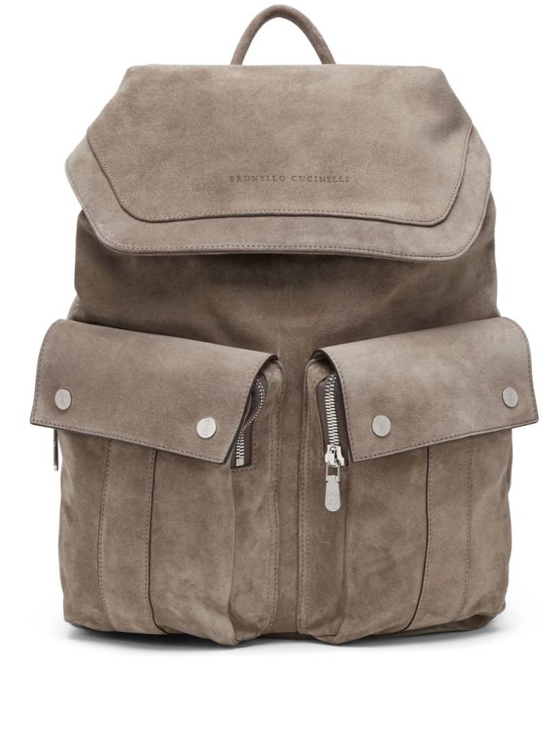 Brunello Cucinelli logo-debossed backpack - Grey von Brunello Cucinelli