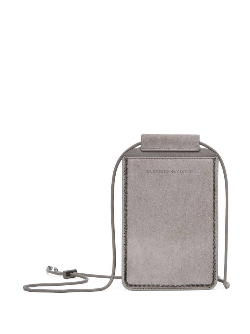 Brunello Cucinelli logo-debossed leather case - Grey von Brunello Cucinelli