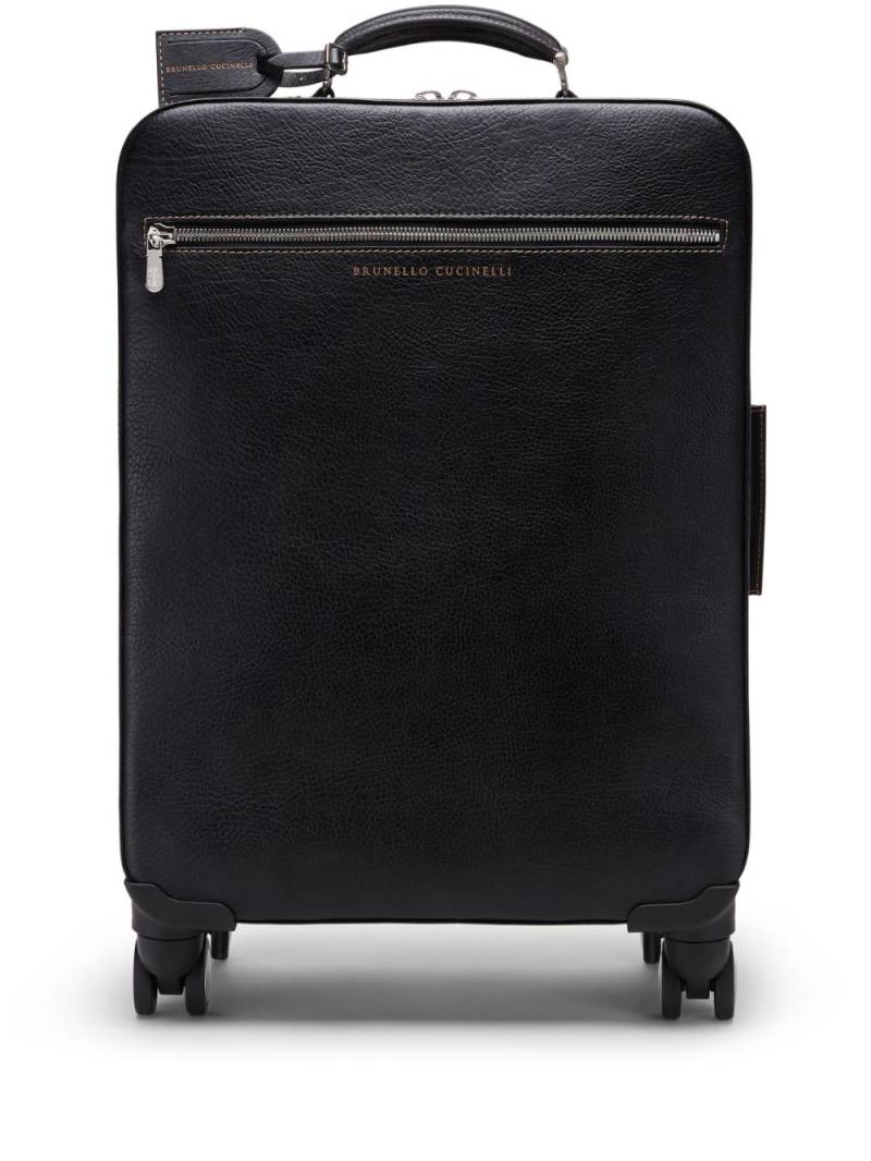 Brunello Cucinelli logo-embossed leather suitcase - Black von Brunello Cucinelli