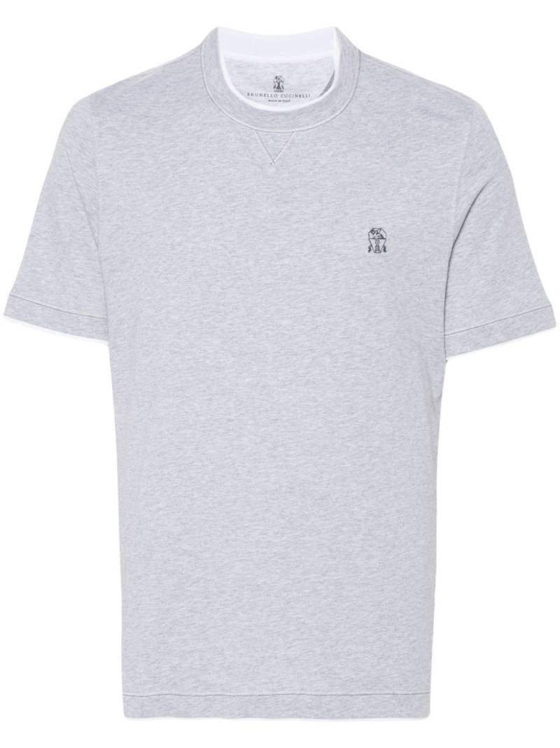 Brunello Cucinelli logo-embroidered T-shirt - Grey von Brunello Cucinelli