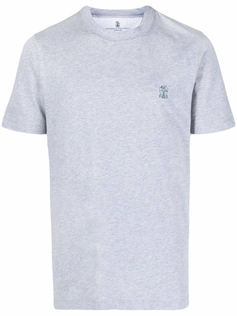 Brunello Cucinelli logo embroidered T-shirt - Grey von Brunello Cucinelli