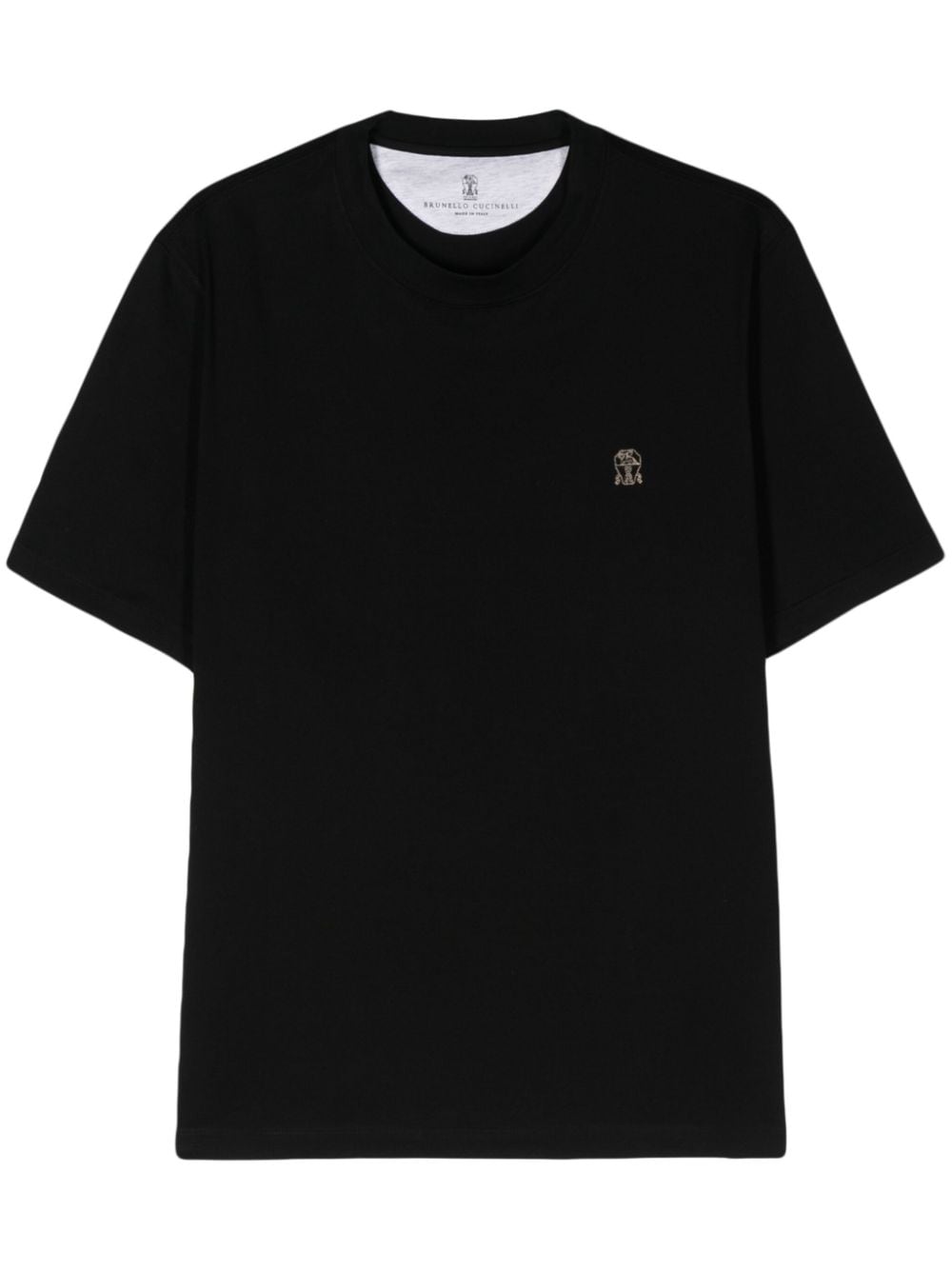 Brunello Cucinelli logo-embroidered cotton T-shirt - Black von Brunello Cucinelli